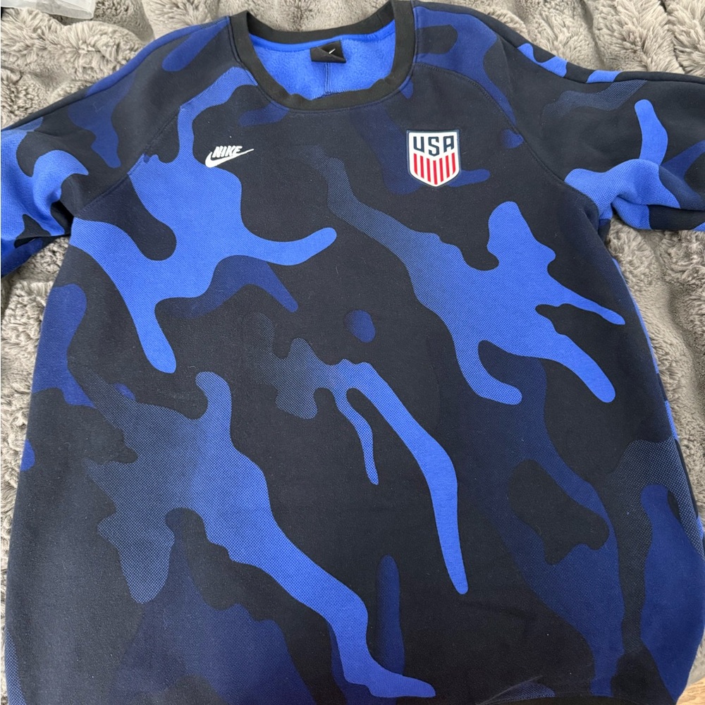 Nike Blue and Black Camouflage Sweatshirt